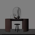Modern Vanity Table With Arched Mirror Table Lamp Cosmetics Black Stool And Pink Cabinet 3d model
