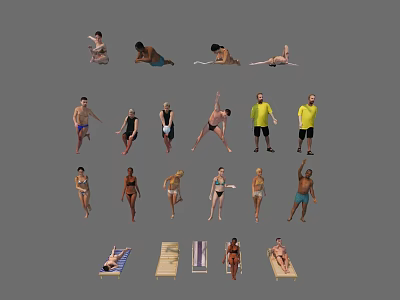 Group Of People Displaying Various Poses Standing Lying And Stretching Actions 3d model