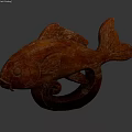 Wooden Fish Shaped Landscape Sculpture With Spiral Base And Carved Details
