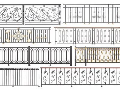 Decorative Railings With Various Intricate Patterns And Metal Design Styles 3d model
