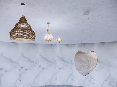 Lantern chandelier combination metal chandelier rattan chandelier crystal chandelier 3d model