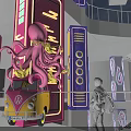 Pink Octopus Art Installation With Yellow Vintage Van And Neon Lights In Modern Interior