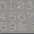 Glowing Neon Decorative Lights With Numbers Symbols And Arrow On Dark Striped Backdrop