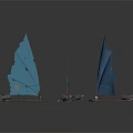 Colorful Sailboat Models With Blue Red Sails And Different Designs On Reflective Water Surface