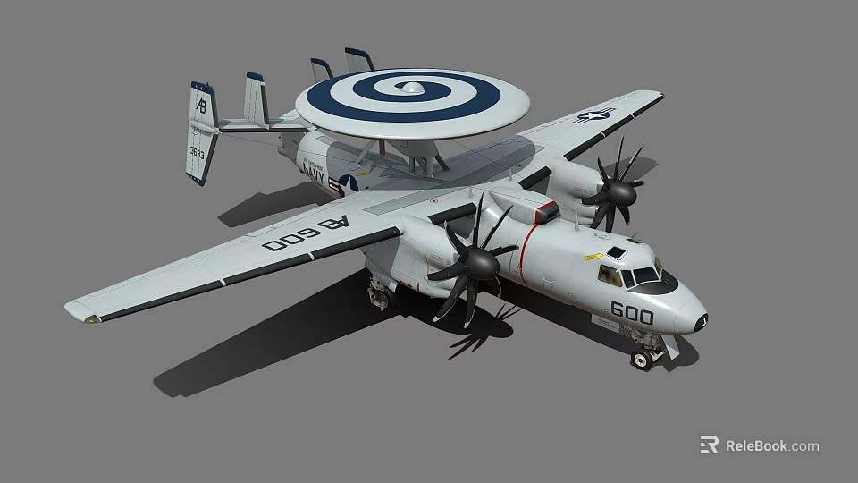 Fighter Jet With Radar Dome Twin Propellers White Fuselage And Number 600 Design 3d model 