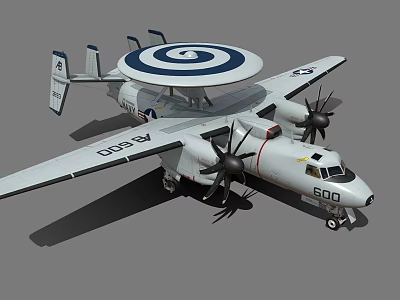 Fighter Jet With Radar Dome Twin Propellers White Fuselage And Number 600 Design 3d model