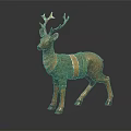 Decorative Deer Figurine With Green And Beige Knitted Sweater For Home Decor