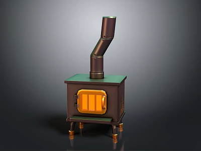 Vintage Old Fashioned Stove With Green Top Brown Body And Curved Chimney 3d model