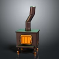 Vintage Old Fashioned Stove With Green Top Brown Body And Curved Chimney