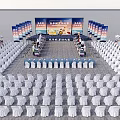 Large Lecture Stage Setup With Backdrop Podium Audience Seats And Display Boards 3d model