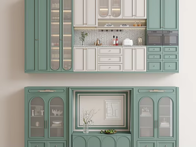Modern Green Sideboard With Glass Doors Drawers And Cabinet Top Decorative Storage 3d model
