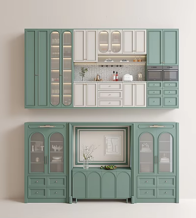 Modern Green Sideboard With Glass Doors Drawers And Cabinet Top Decorative Storage 3d model