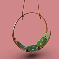 Modern Stylish Hanging Chair With Metal Frame And Green Soft Comfortable Cushion Design