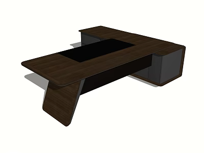 Modern Wooden Office Desk With Sleek Design And Black Panel Structure 3d model