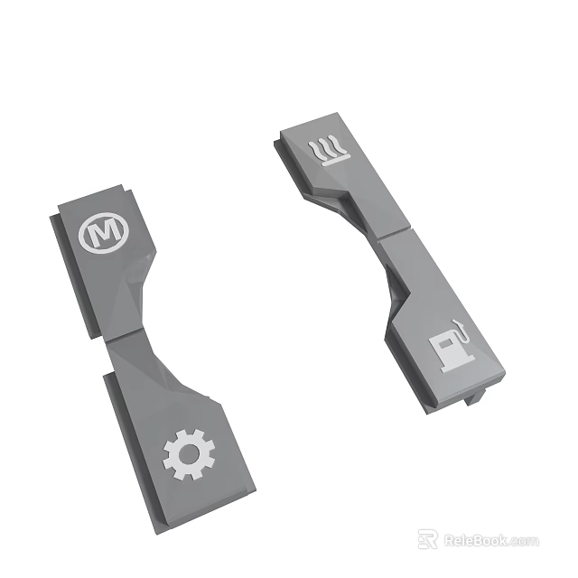 Gray Equipment Parts Featuring M Logo Gear Icon And Fuel Station Symbol 3d model 