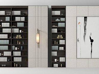 New Chinese bookcase bookshelf background combination 3d model