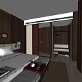 Modern Hotel Guest Room Interior with Wooden Screens Marble Floors and Vanity Mirror