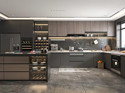 Elegant Modern Kitchen Interior With Marble Island Sleek Cabinets And Appliances 3d model