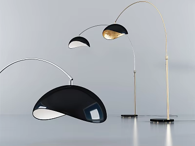 Modern Arched Floor Lamps With Black Shades And Metal Stands Design 3d model