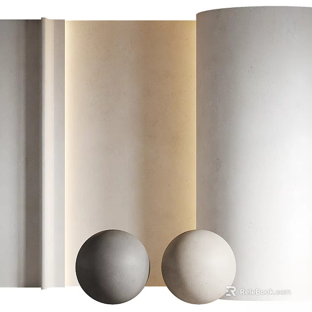 Gray and Beige Spherical Decorative Components with Vertical Wall Lines in Interior 3d model 