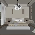 Modern Bedroom Interior With Large Bed Pendant Light Window Curtains And Storage Cabinets