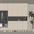 Modern Minimalist Shoe Cabinet Design Featuring Storage Lighting Bench And Green Plant