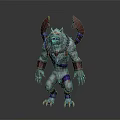 Wolf Headed Monster Game Character With Red Horns Purple Armor And Clawed Feet