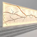 Elegant Modern Bed Background Wall With Cracked Patterns And Glowing Red Lines 3d model