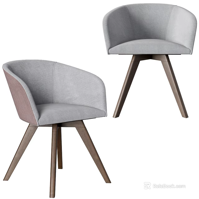 Modern Gray Fabric Accent Chair With Curved Backrest And Wooden Tripod Legs 3d model 