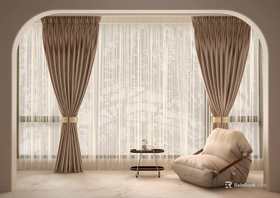 Elegant Modern Home Balcony Space With Curtains Armchair And Side Table 3d model 