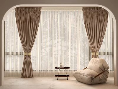 Elegant Modern Home Balcony Space With Curtains Armchair And Side Table 3d model