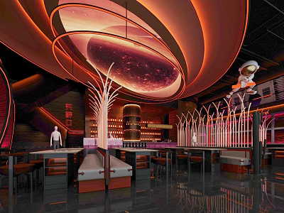 Modern Bar Interior Design With Stylish Lighting Seating And Decor Elements 3d model