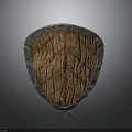 Vintage Wooden Shield With Red Striped Pattern And Decorative Metal Rim