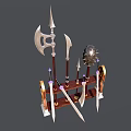 Medieval Weapons Display Stand With Spear Axe Shield And Decorative Swords 3d model