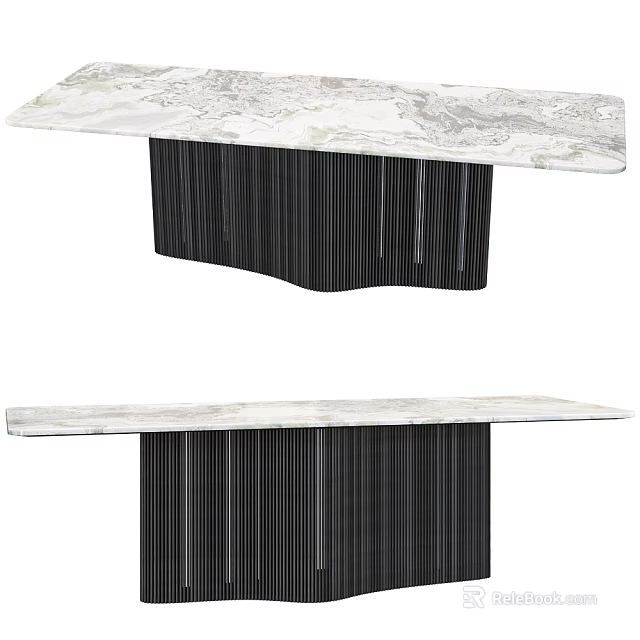 Modern Minimalist Coffee Table with Marble Top and Black Vertical Striped Base 3d model