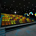 Modern Cinema Hall Interior With Colorful Seats And Ambient Lighting