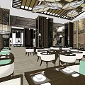 Chinese Style Restaurant Interior Design With Lattice Partitions Pendant Lights And Dining Tableware