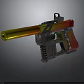 Colorful Toy Gun with Gradient Yellow Orange Red Barrel Gray Body Modern Tactical Sight Design