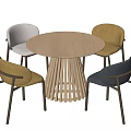 Stylish Round Wooden Dining Table Set With Four Multicolored Chairs 3d model