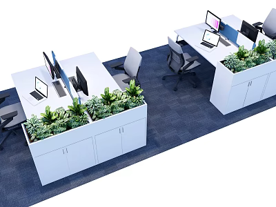 Modern Open Office Workspace With Desks Chairs And Green Plants 3d model