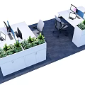 Modern Open Office Workspace With Desks Chairs And Green Plants