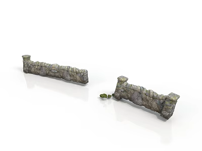 Architectural Stone Walls With Decorative Tops Two Separate Sections And Small Green Plants 3d model