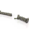 Architectural Stone Walls With Decorative Tops Two Separate Sections And Small Green Plants