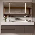 Modern Bathroom Vanity With Lighted Mirror Marble Countertop Sink And Storage Drawers