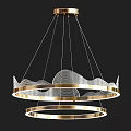 Modern Gold Chandelier With Layered Circular Rings And Wavy Patterns Design