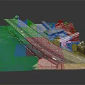Detailed Scale Bridge Model With Blue Water Adjacent Buildings Trees And Vehicles