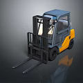 Yellow And Blue Industrial Forklift With Cab And Front Forks Design