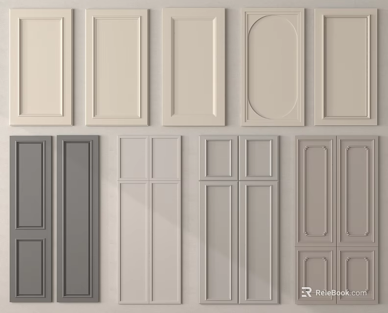Wainscoting Panels With Various Designs In Beige And Gray Neutral Tones 3d model 