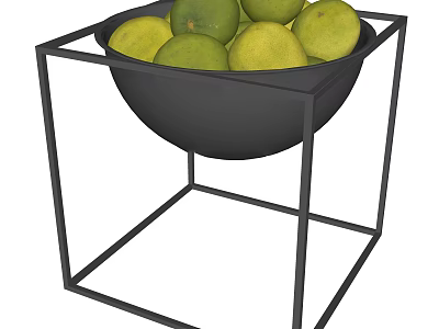 Ceramic Bowl Filled With Fresh Green Fruits On Modern Black Metal Stand 3d model