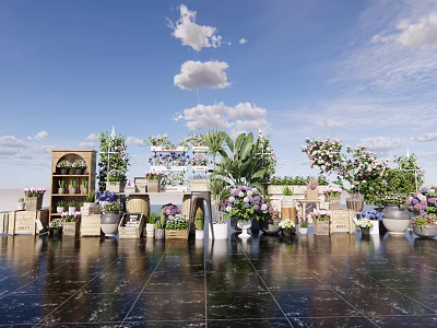 Commercial Equipment For Flower And Plant Display With Stands And Decorative Planters 3d model